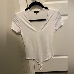 Dynamite - White  Short Sleeve V Neck Bodysuit